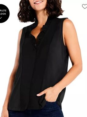 NIC+ZOE Women's Ruffled Around Tank Top Blouse in Black Size XL